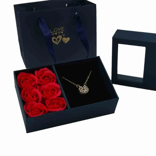 Romantic Handmade Eternal Rose Jewelry Gift Box with Window - Valentine's Day, Anniversary, Wedding Gift Packaging (6 Roses, Cardboard) - Vynori