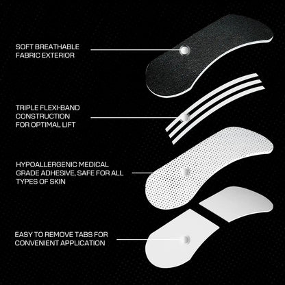 Vynori Nasal Strip – anatomy: breathable fabric, flexi-band, medical grade adhesive