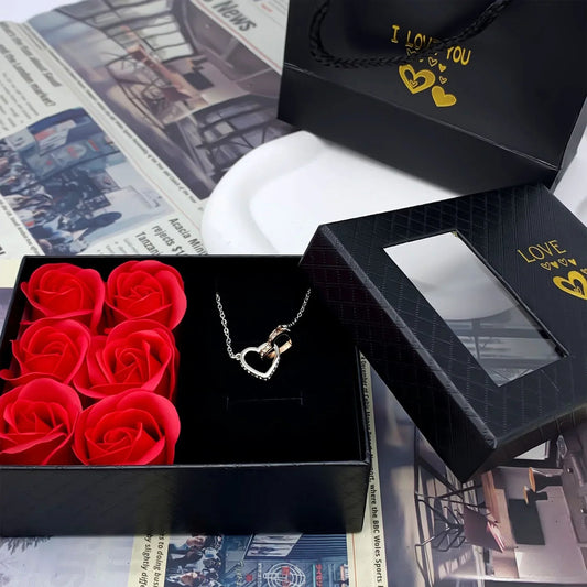 Romantic Handmade Eternal Rose Jewelry Gift Box with Window - Valentine's Day, Anniversary, Wedding Gift Packaging (6 Roses, Cardboard) - Vynori