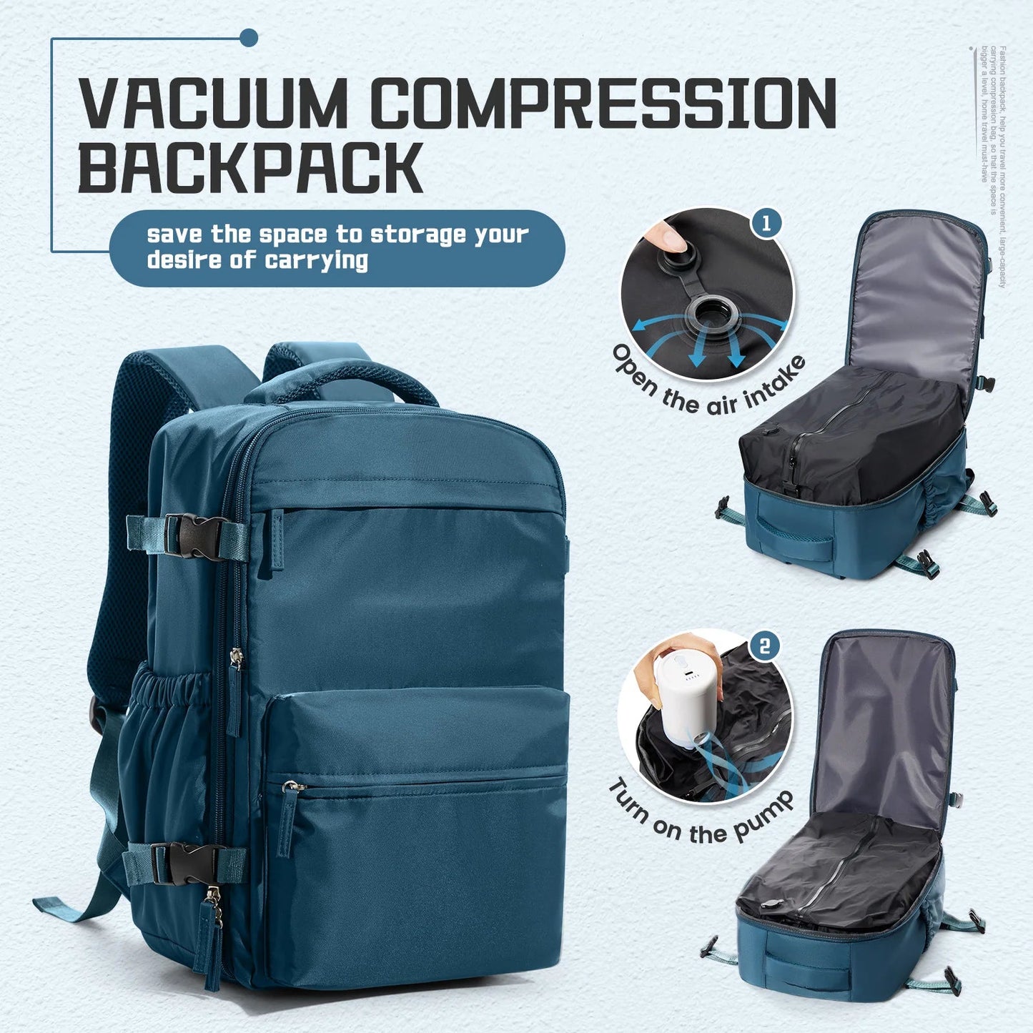 Vacuum Compression 15.6″ Laptop Backpack – 20–35L Expandable Travel & Hiking Bag with Built - on Valve & Pump - Ready Design, Cabin - Approved 40×20×25 cm Unisex Daypack - Vynori