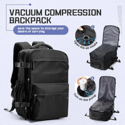 Vacuum Compression 15.6″ Laptop Backpack – 20–35L Expandable Travel & Hiking Bag with Built - on Valve & Pump - Ready Design, Cabin - Approved 40×20×25 cm Unisex Daypack - Vynori