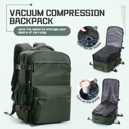Vacuum Compression 15.6″ Laptop Backpack – 20–35L Expandable Travel & Hiking Bag with Built - on Valve & Pump - Ready Design, Cabin - Approved 40×20×25 cm Unisex Daypack - Vynori