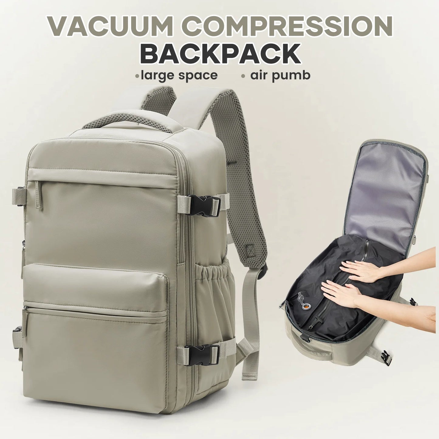 Vacuum Compression 15.6″ Laptop Backpack – 20–35L Expandable Travel & Hiking Bag with Built - on Valve & Pump - Ready Design, Cabin - Approved 40×20×25 cm Unisex Daypack - Vynori